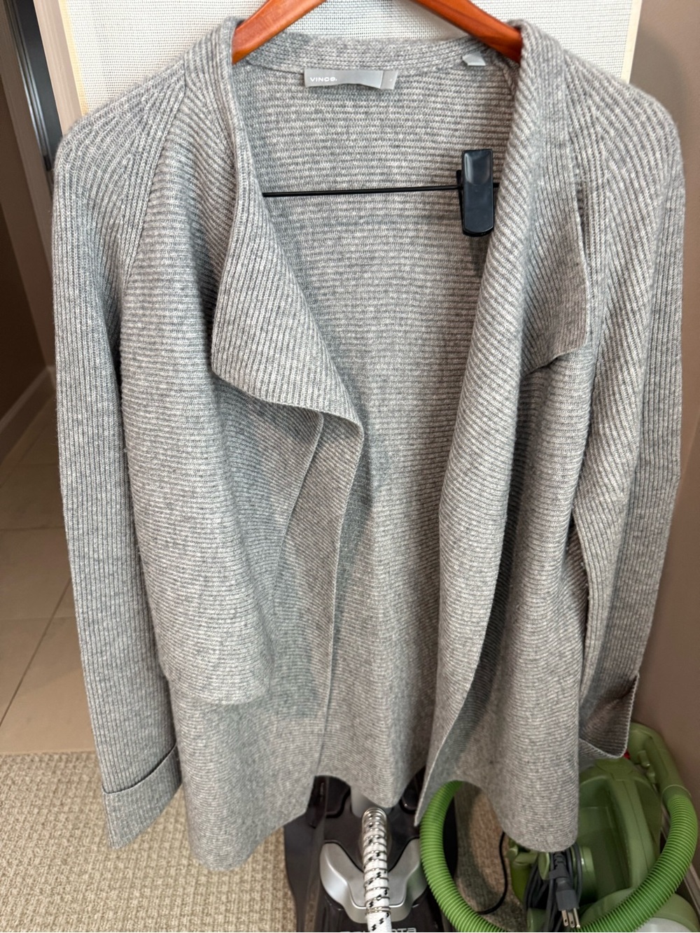 Vince Heather Gray Ribbed Open-Front Cardigan